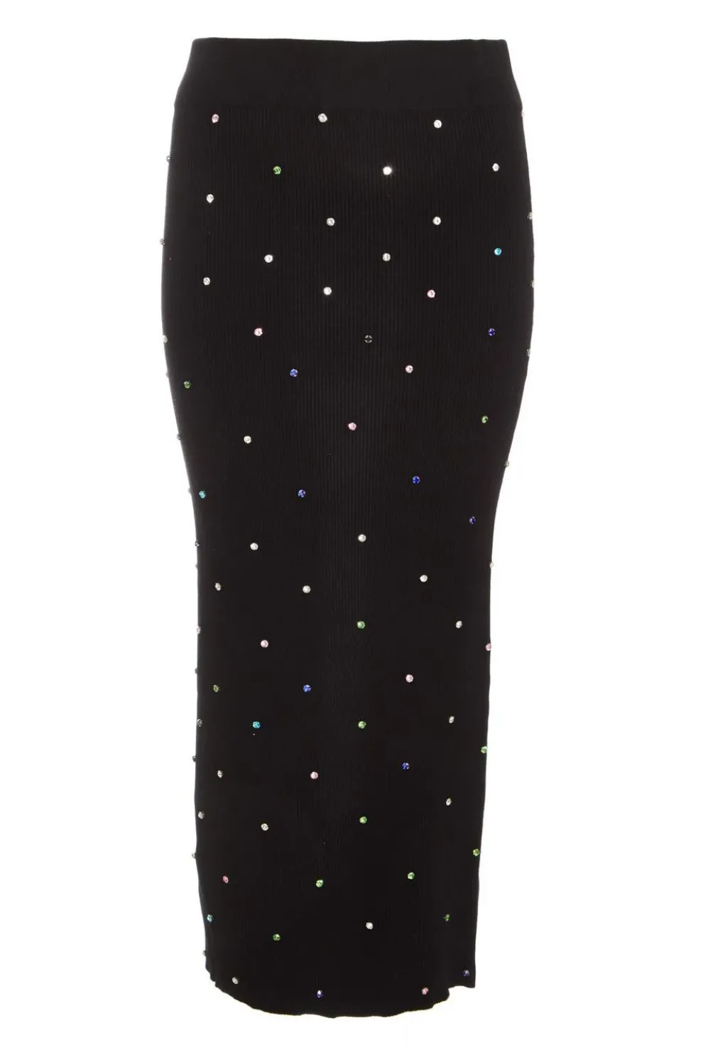 Black Knit Diamante Midi Skirt