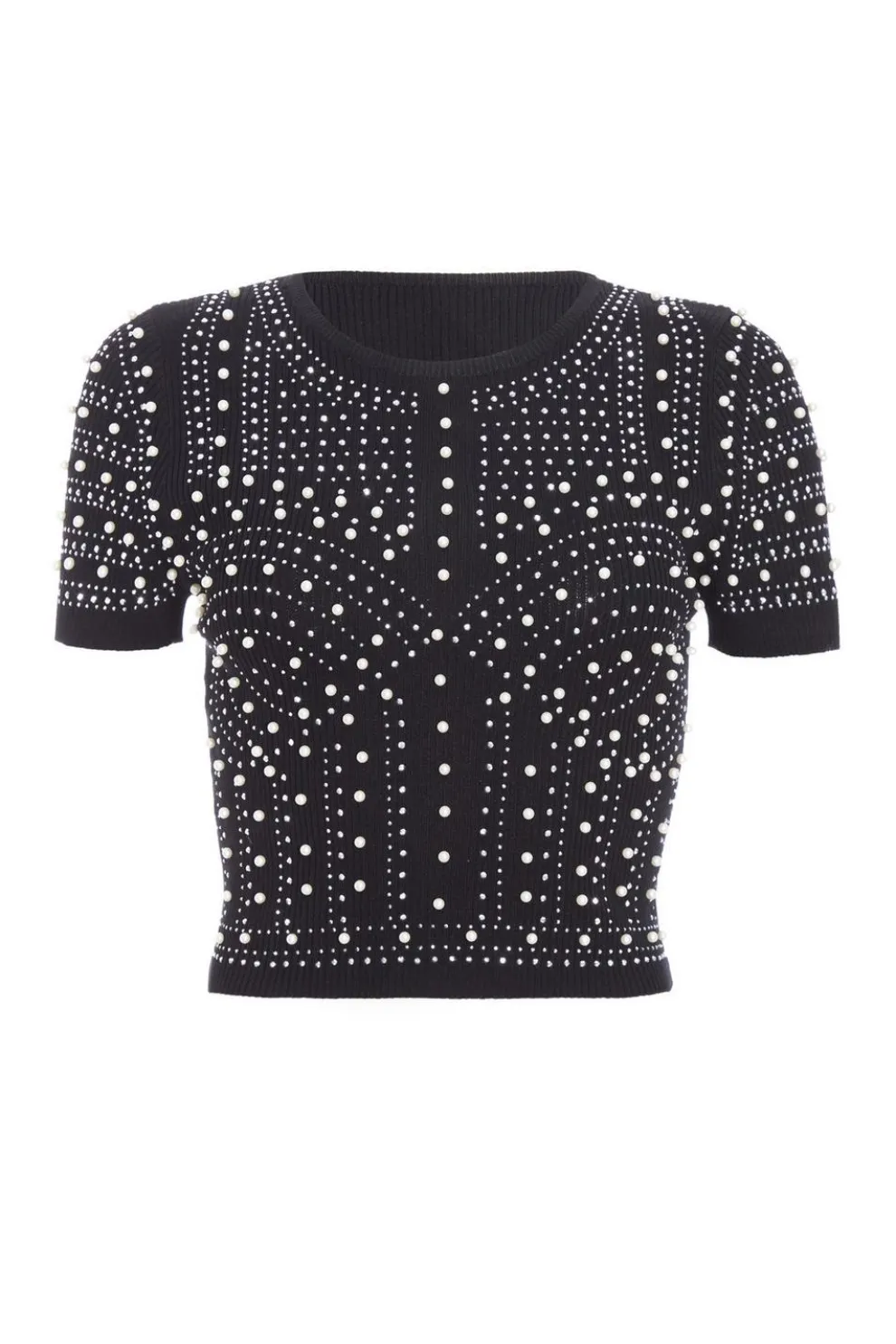 Black Knit Embellished Crop Top