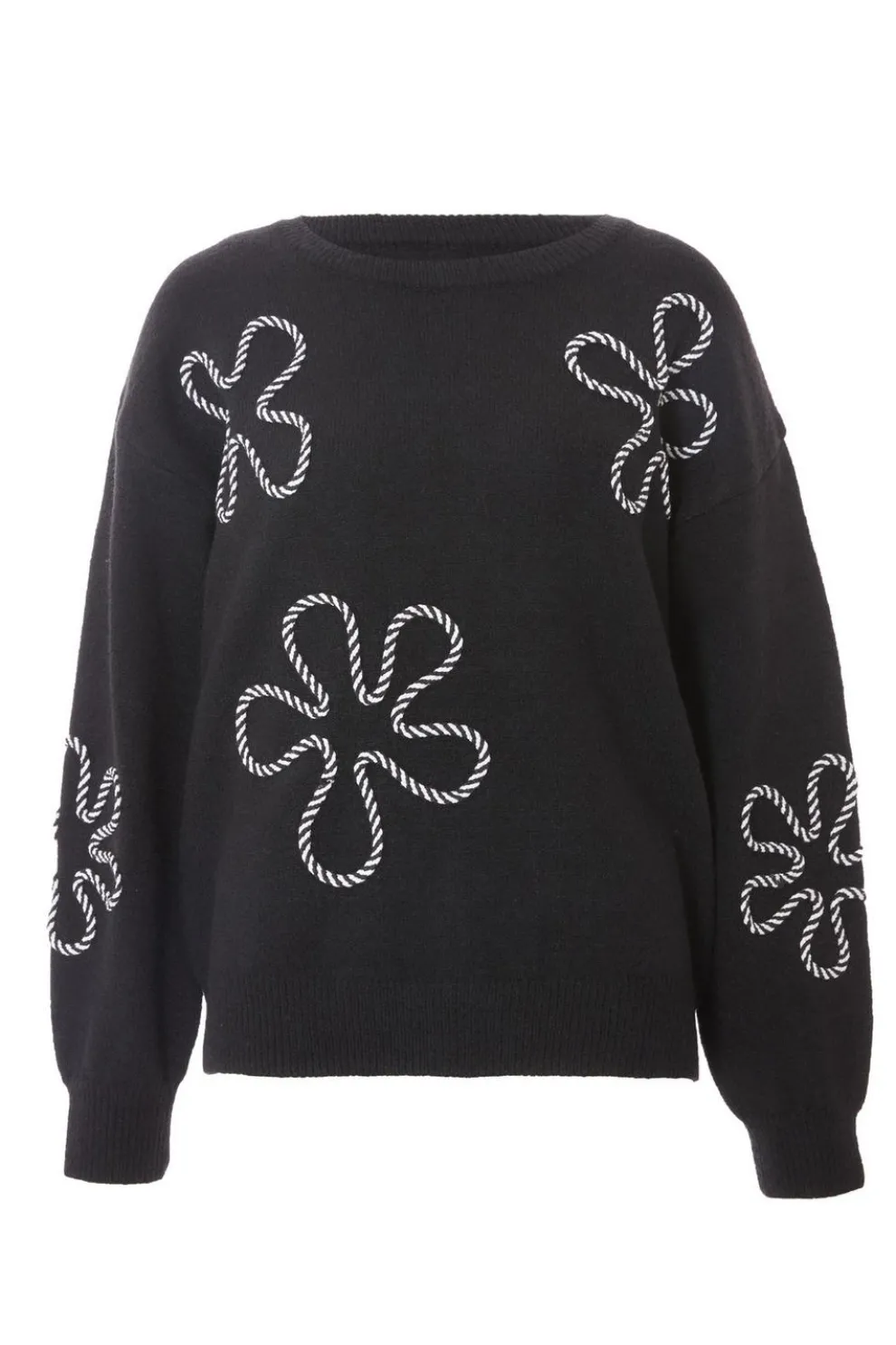 Black Knit Flower Stitch Jumper