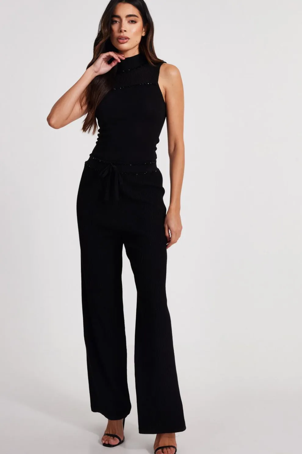 Black Knit High Neck Top