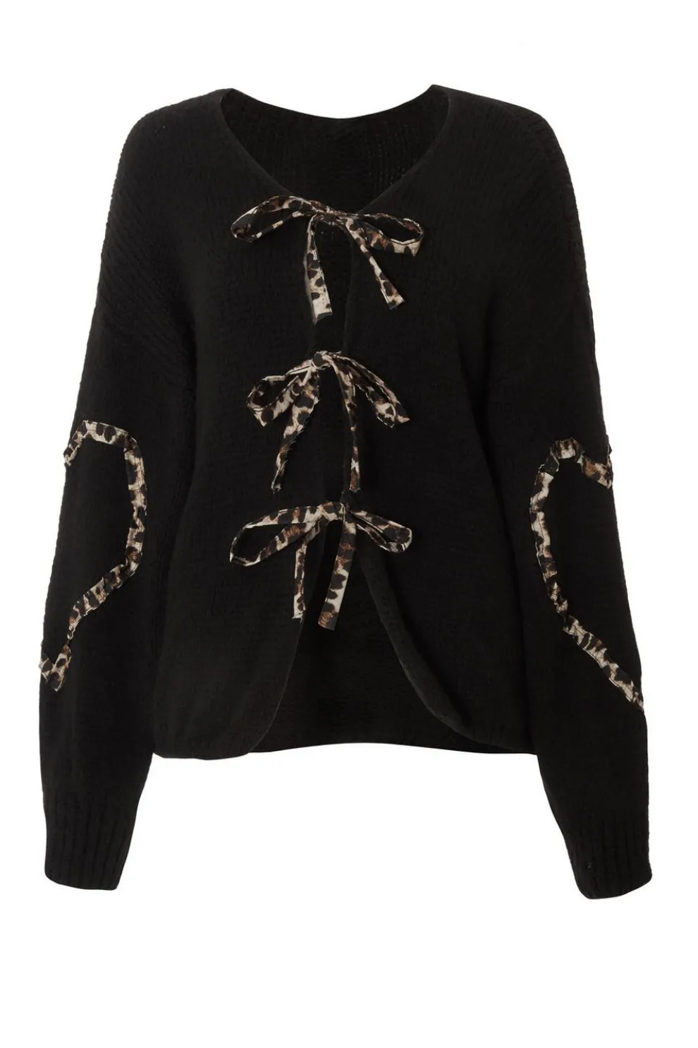 Black Knit Leopard Trim Cardigan