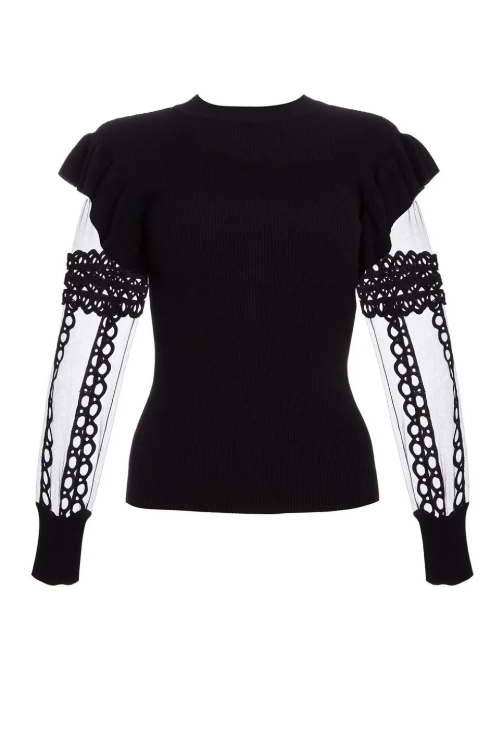 Black Knit Mesh Sleeve Jumper