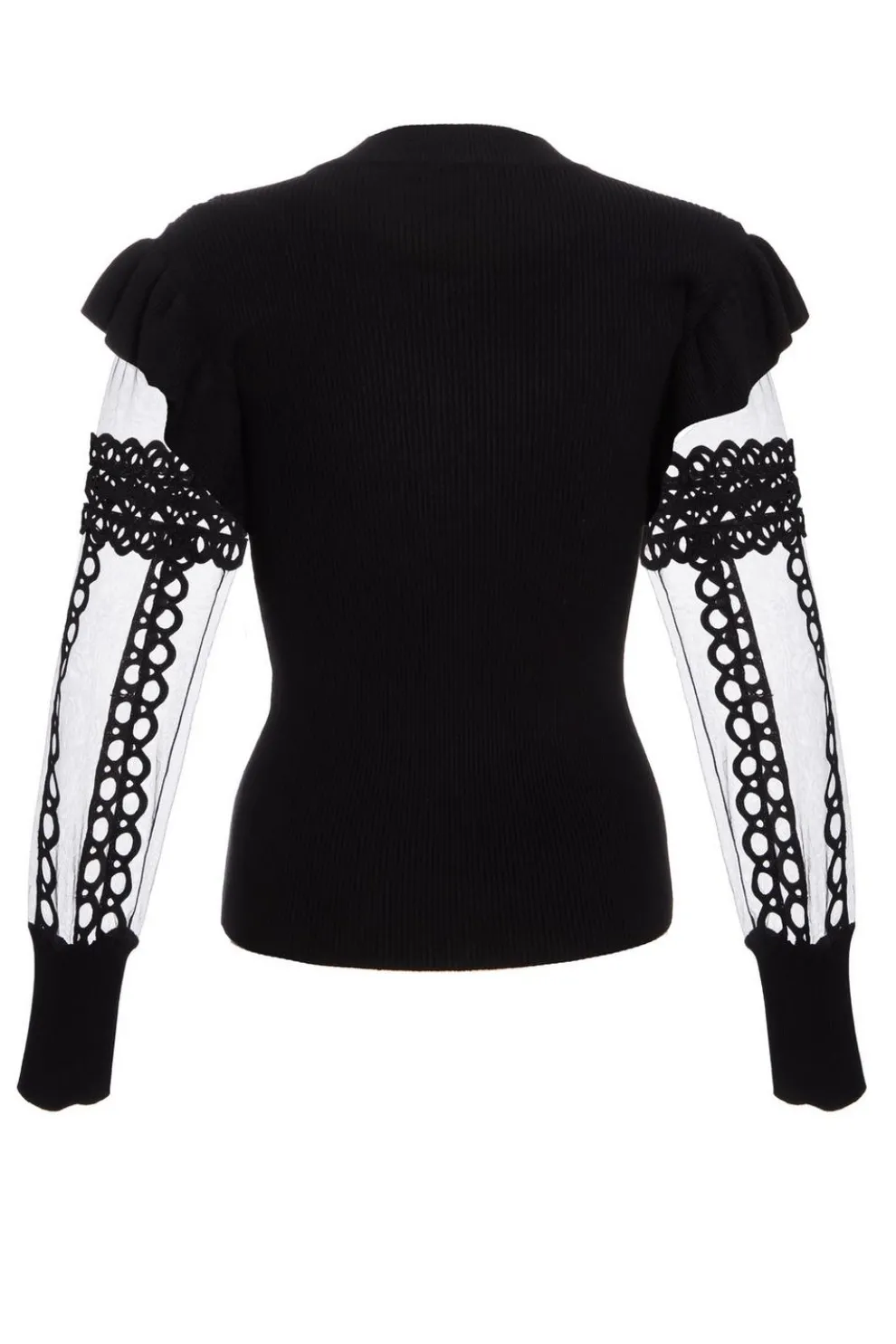 Black Knit Mesh Sleeve Jumper
