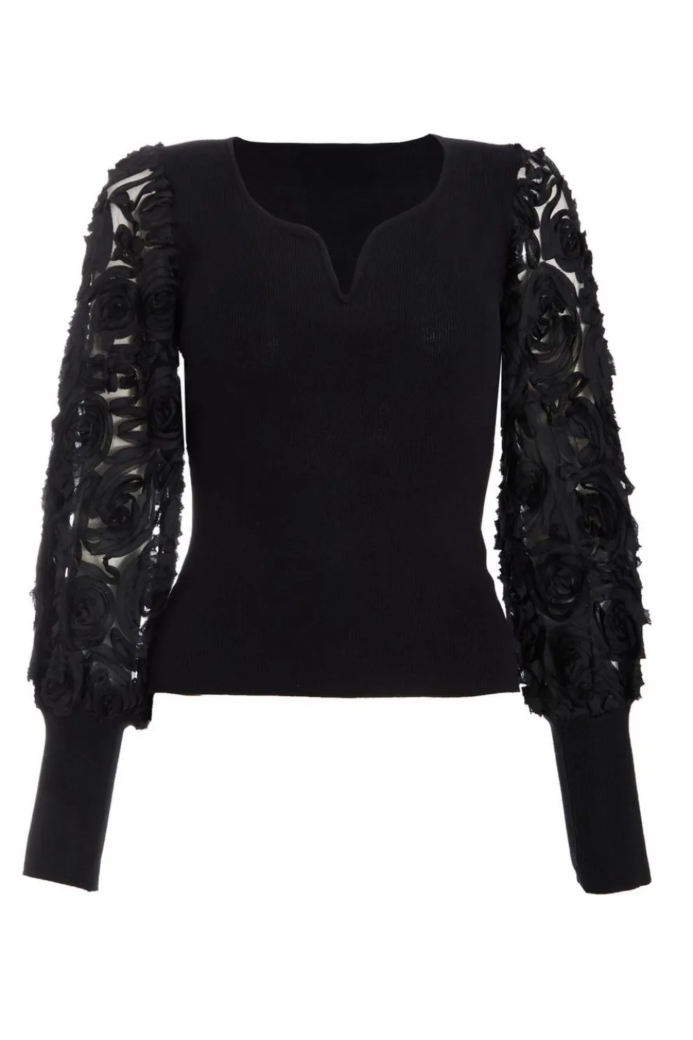 Black Knit Sleeve Detail Top