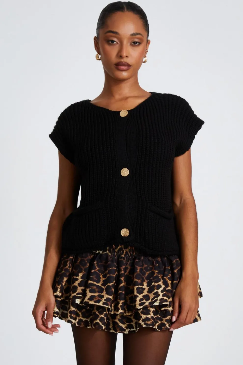 Black Knit Sleeveless Cardigan