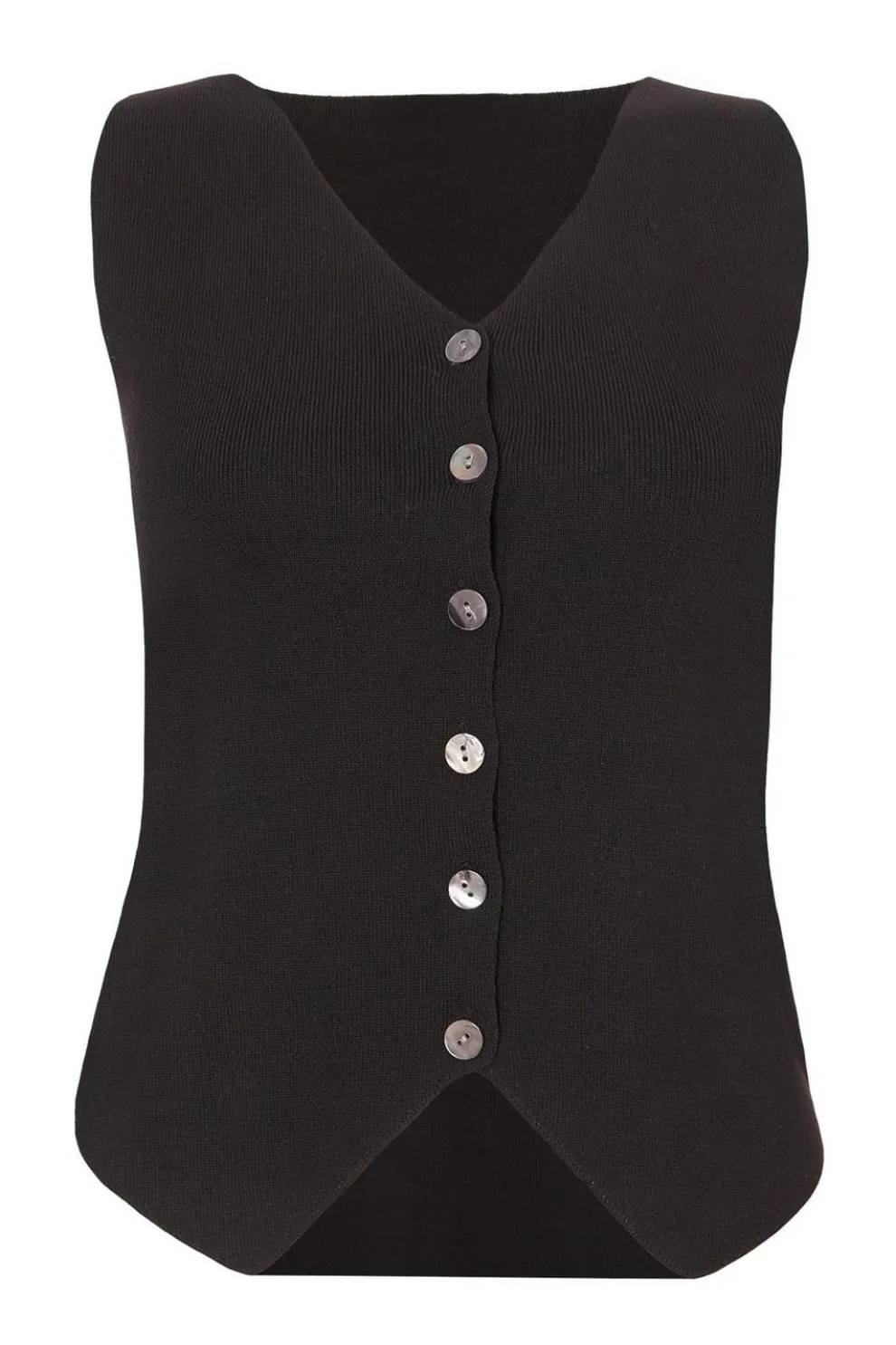 Black Knitted Button Front Waistcoat