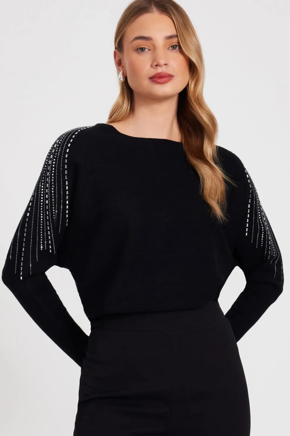 Black Knitted Diamante Jumper