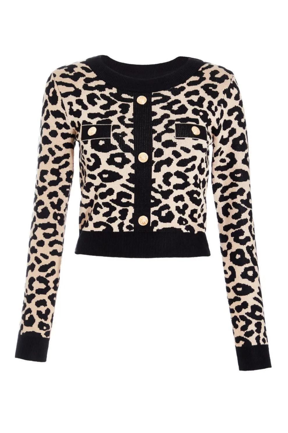 Black Leopard Print Knit Jumper