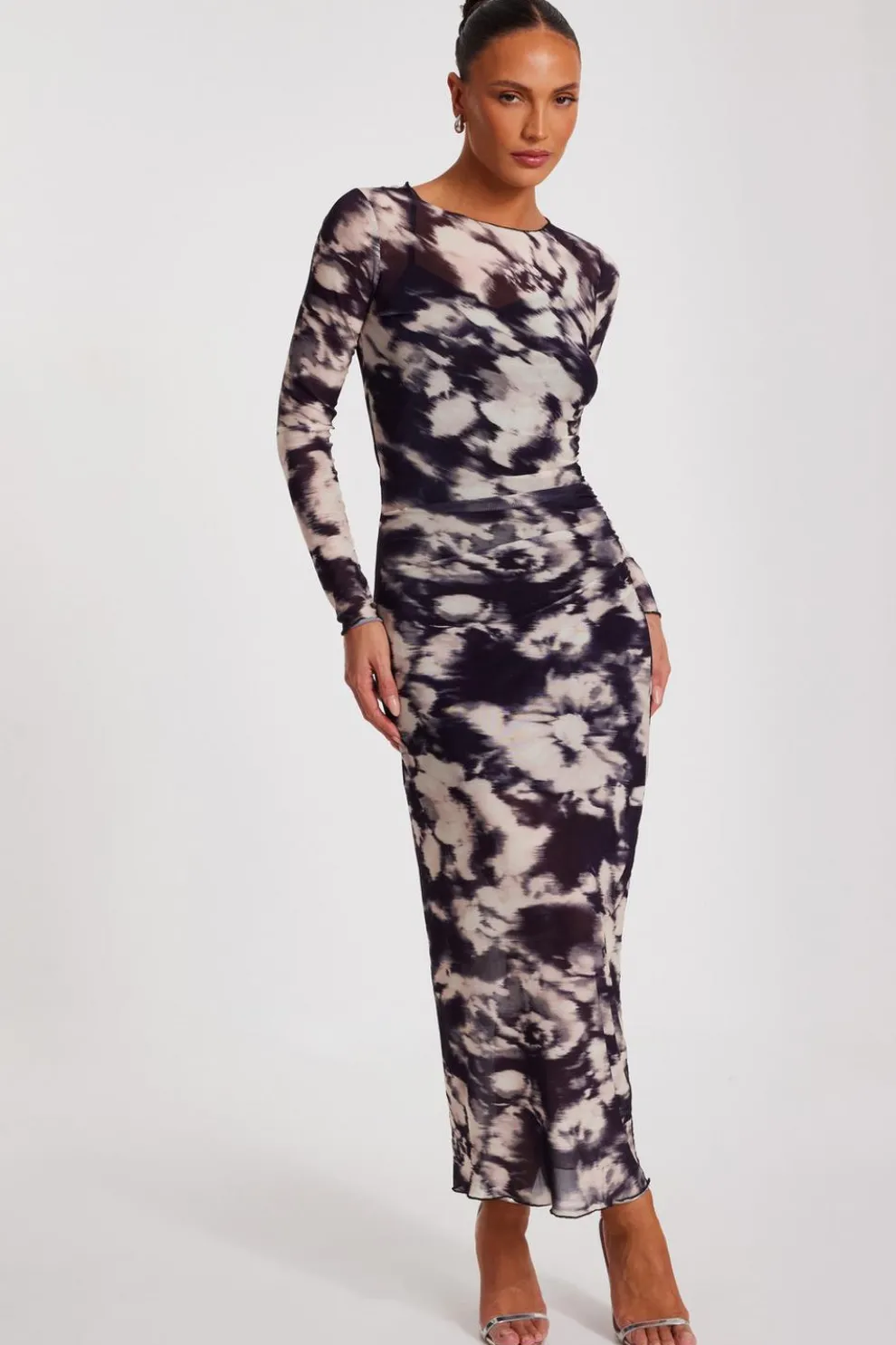 Black Marble Print Midaxi Dress