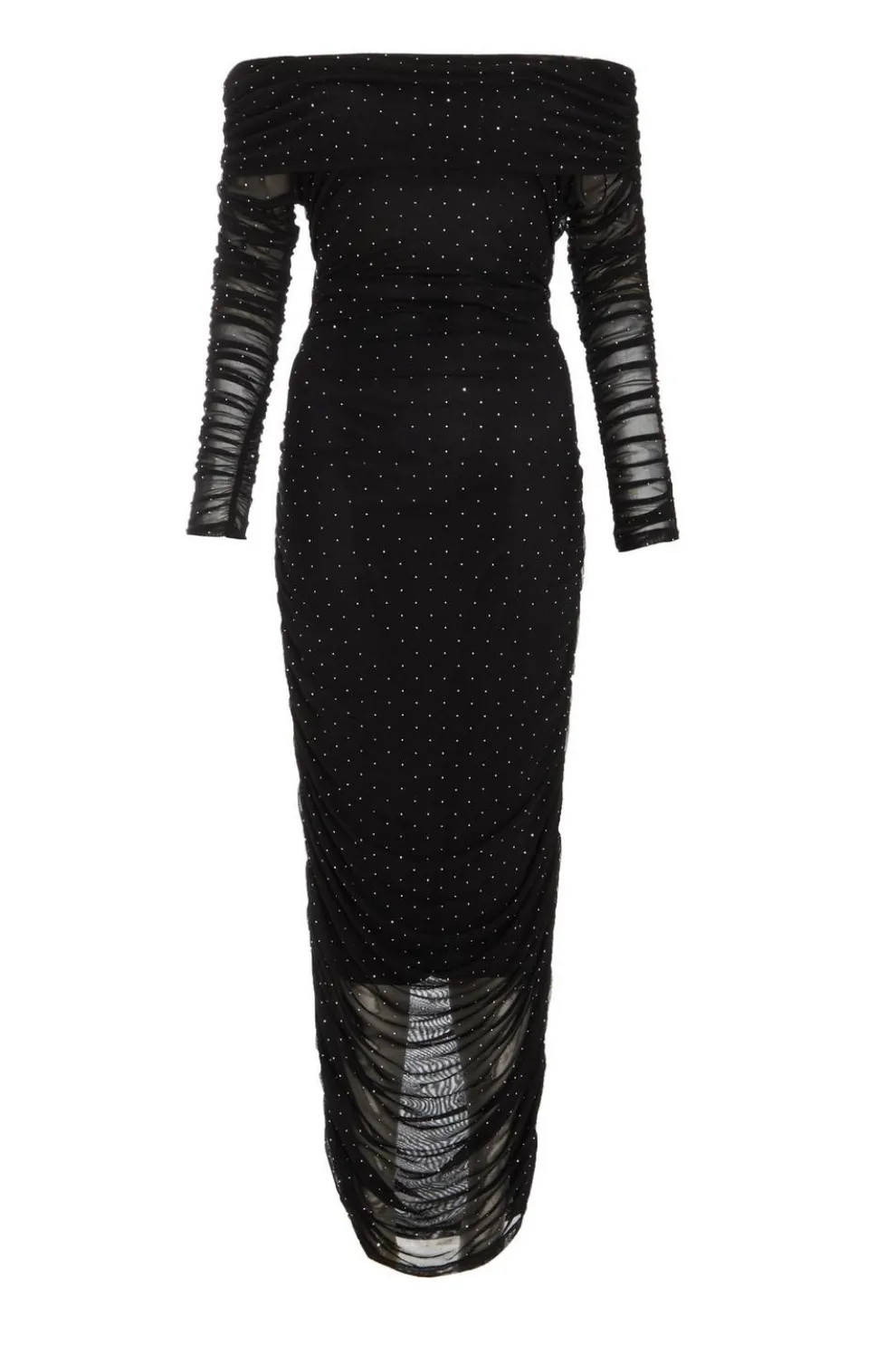 Black Mesh Bardot Midaxi Dress