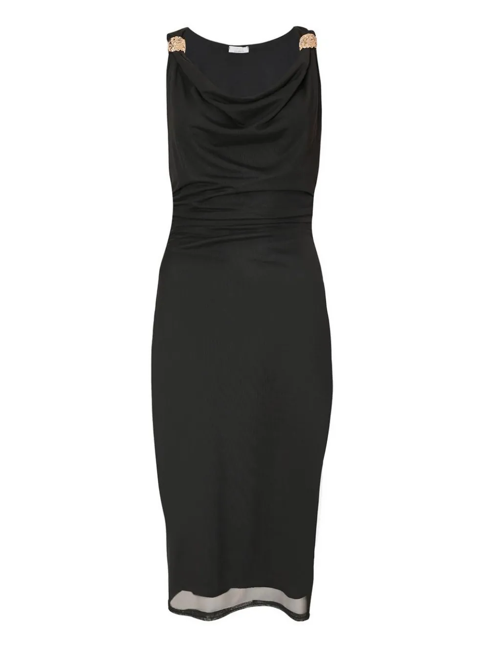 Black Mesh Buckle Detail Midi Dress