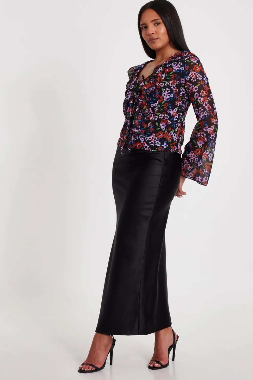 Black Mesh Floral Blouse