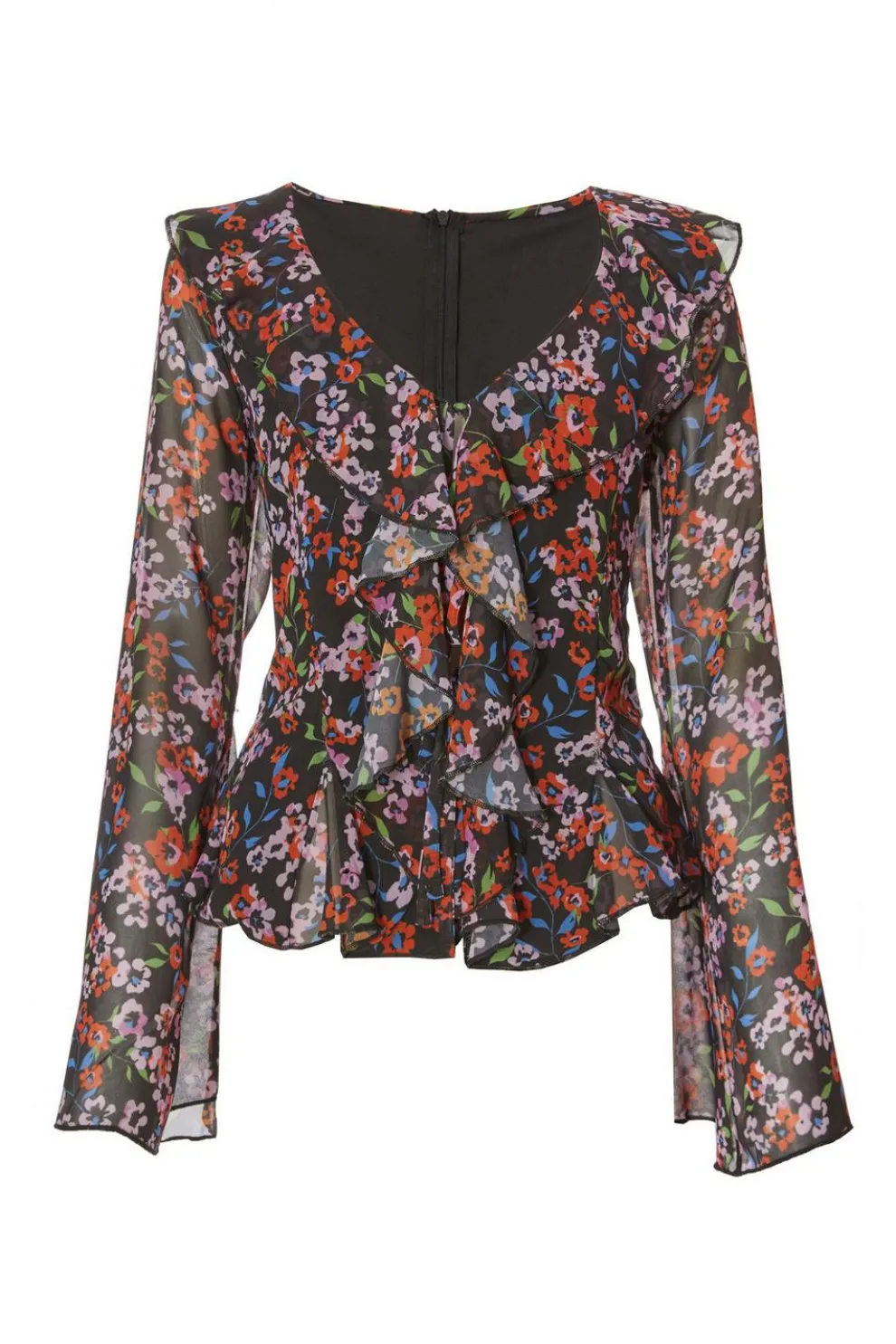 Black Mesh Floral Blouse