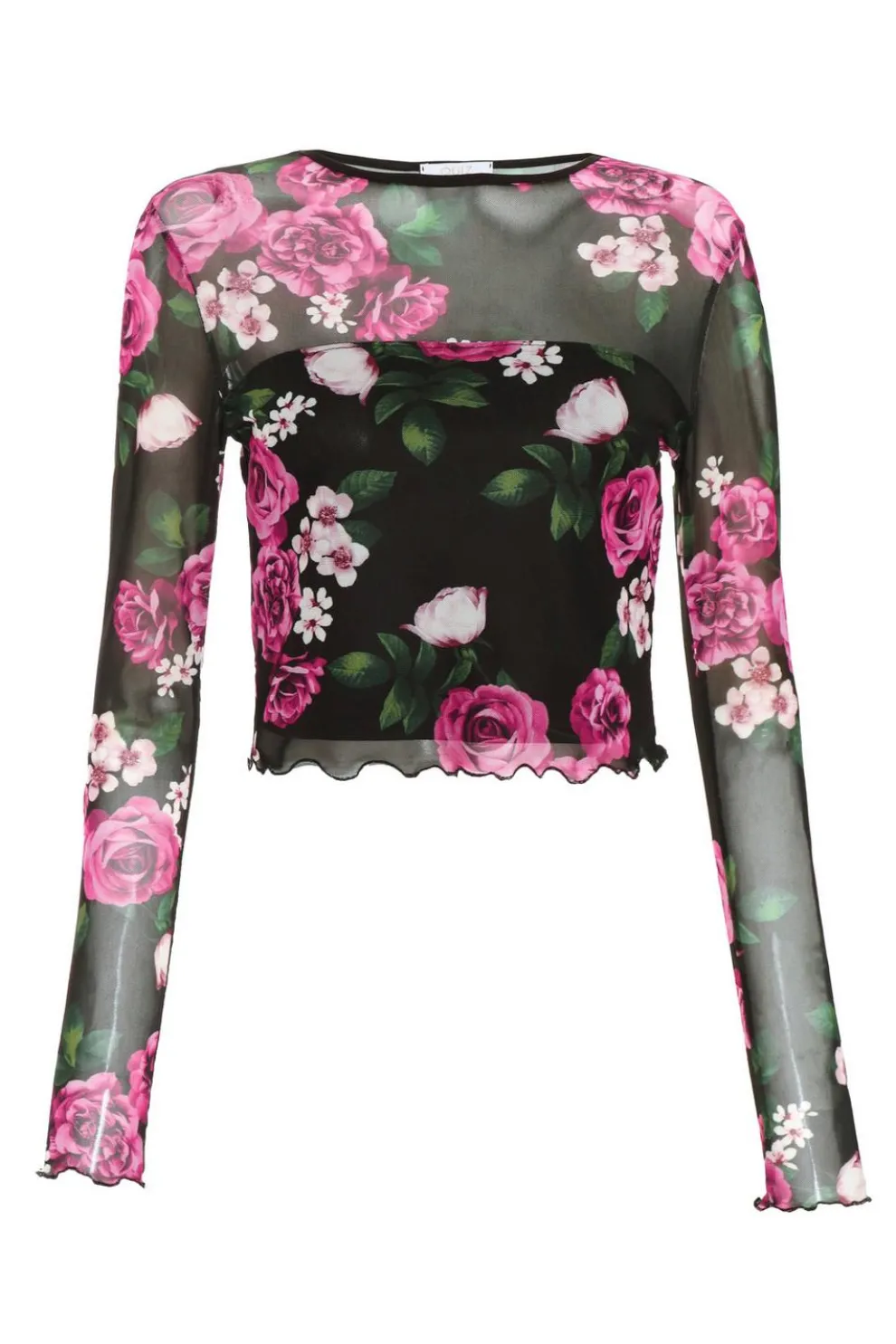 Black Mesh Floral Crop Top