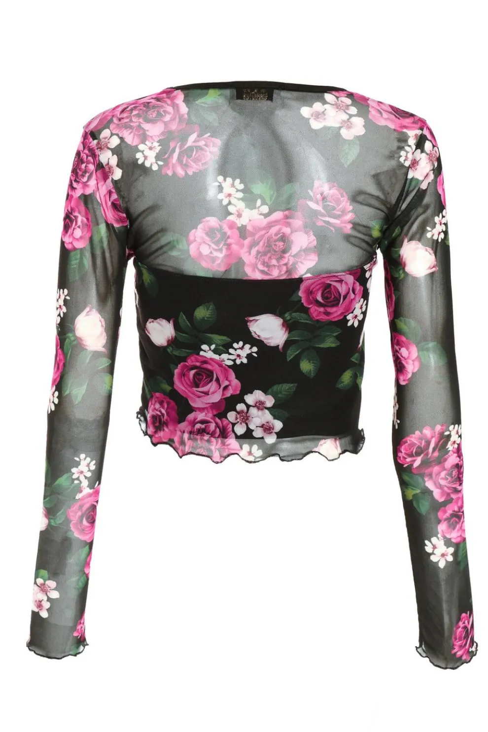 Black Mesh Floral Crop Top
