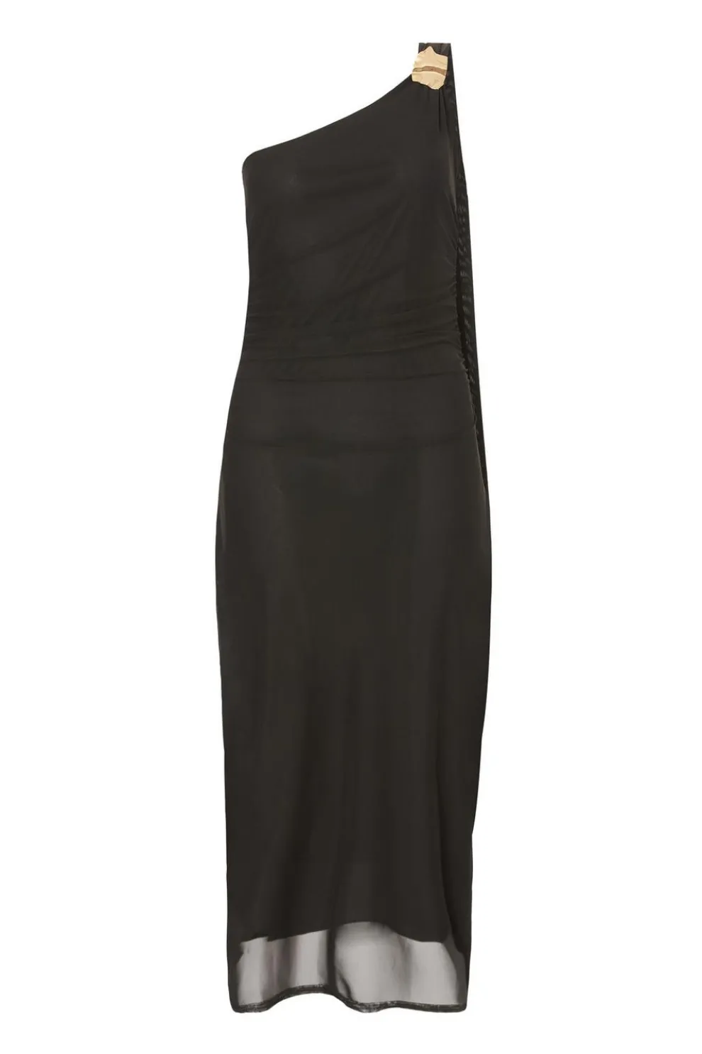 Black Mesh One Shoulder Midi Dress