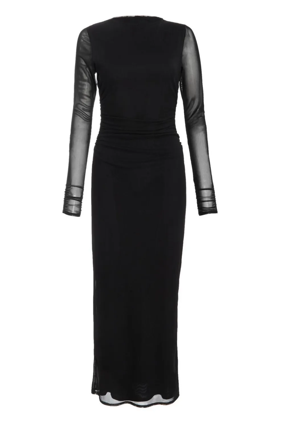 Black Mesh Ruched Midaxi Dress