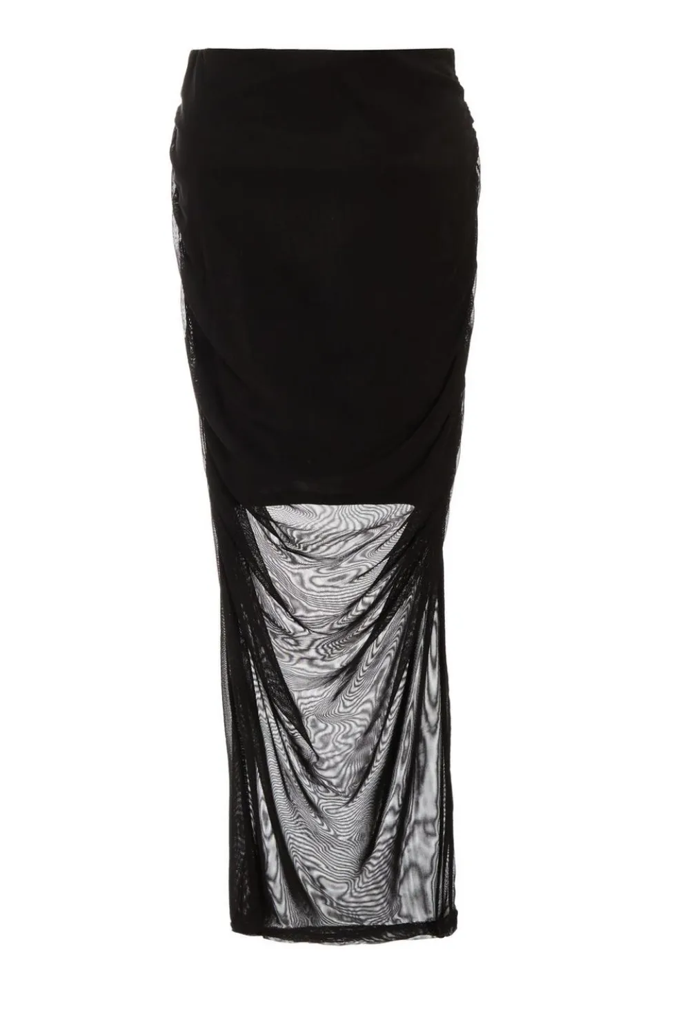 Black Mesh Ruched Midaxi Skirt