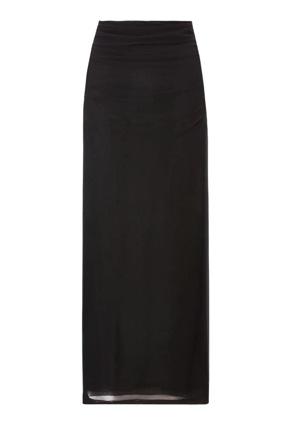 Black Mesh Ruched Midaxi Skirt