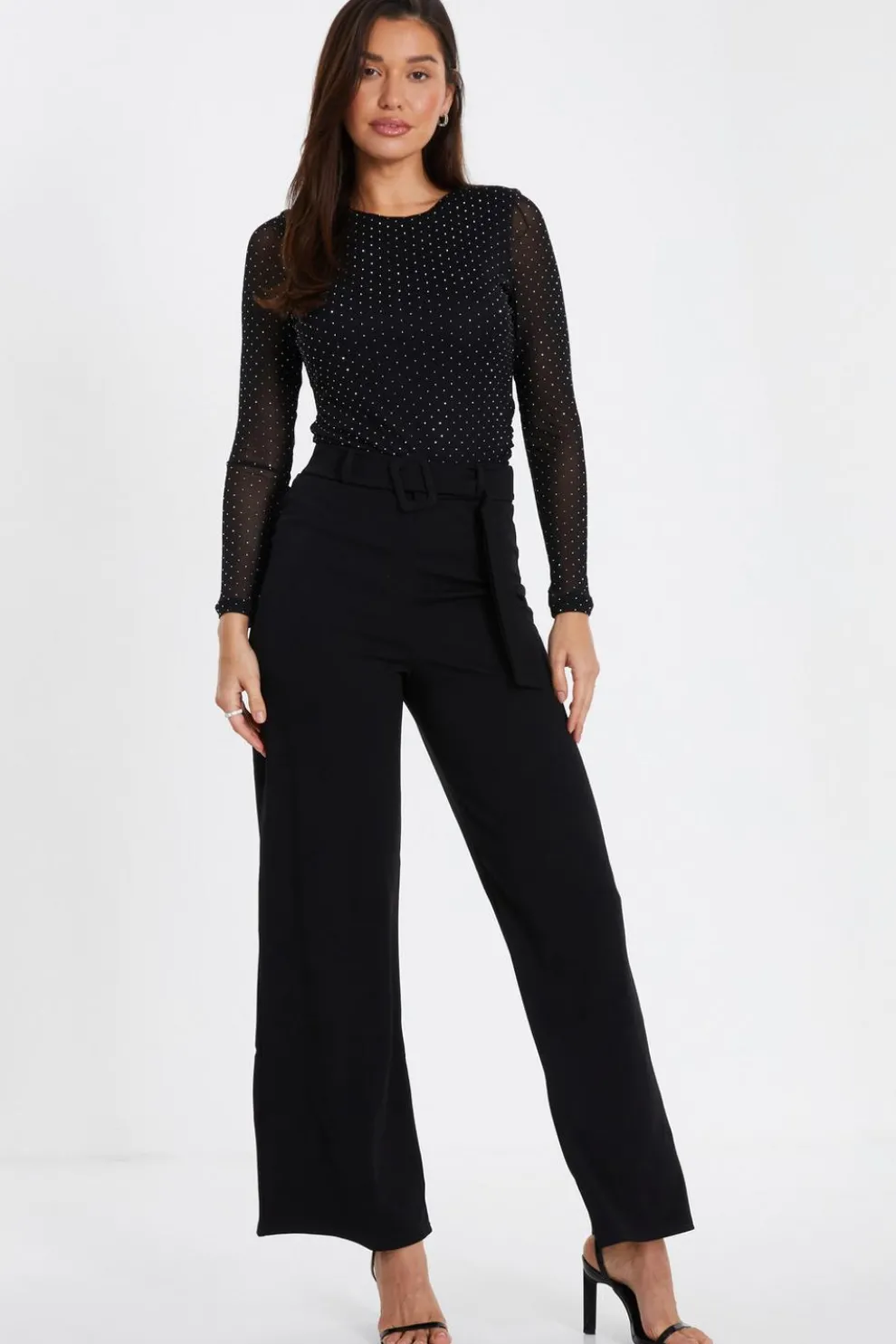 Black Mesh Stud Detail Top