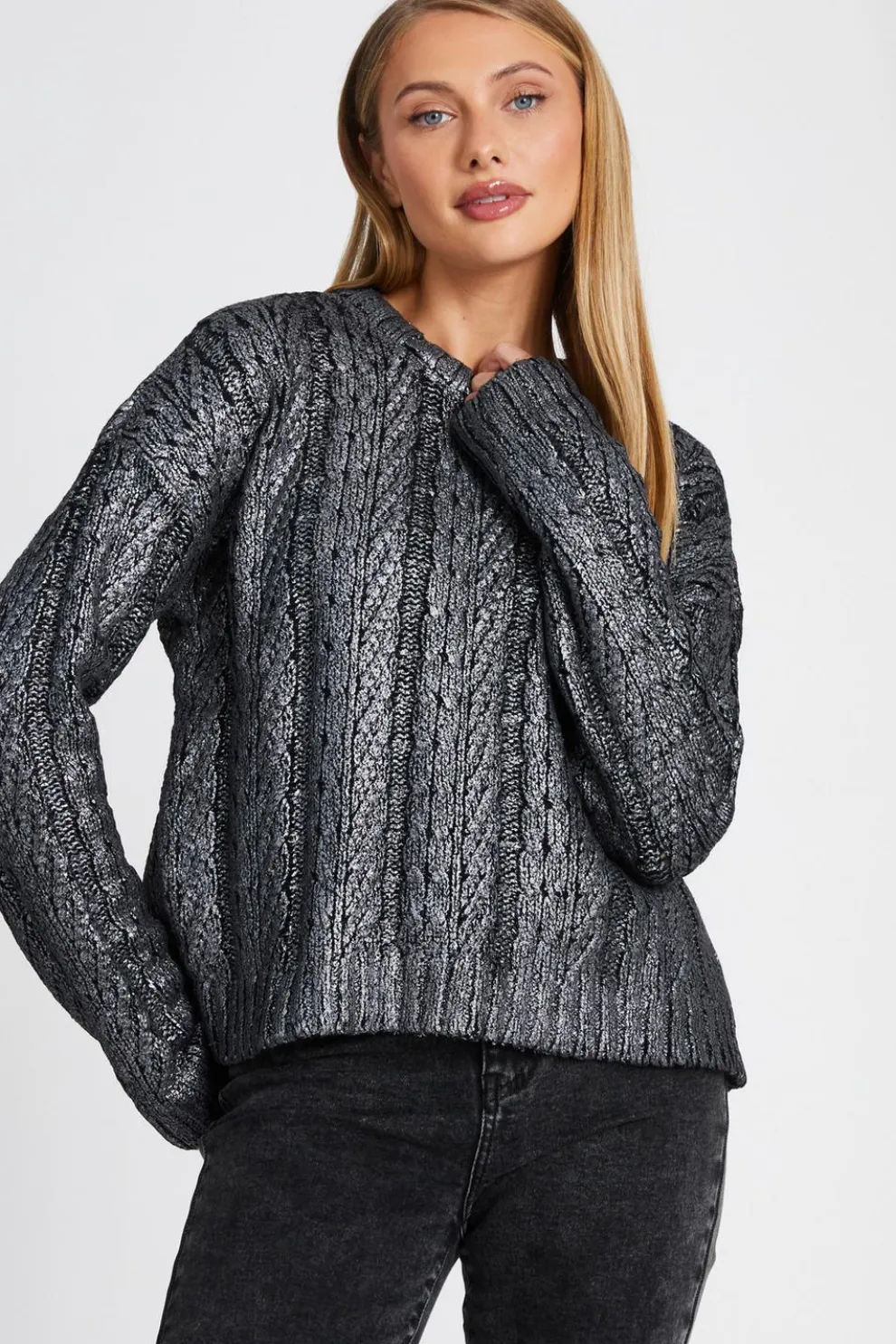 Black Metallic Cable Knit Jumper