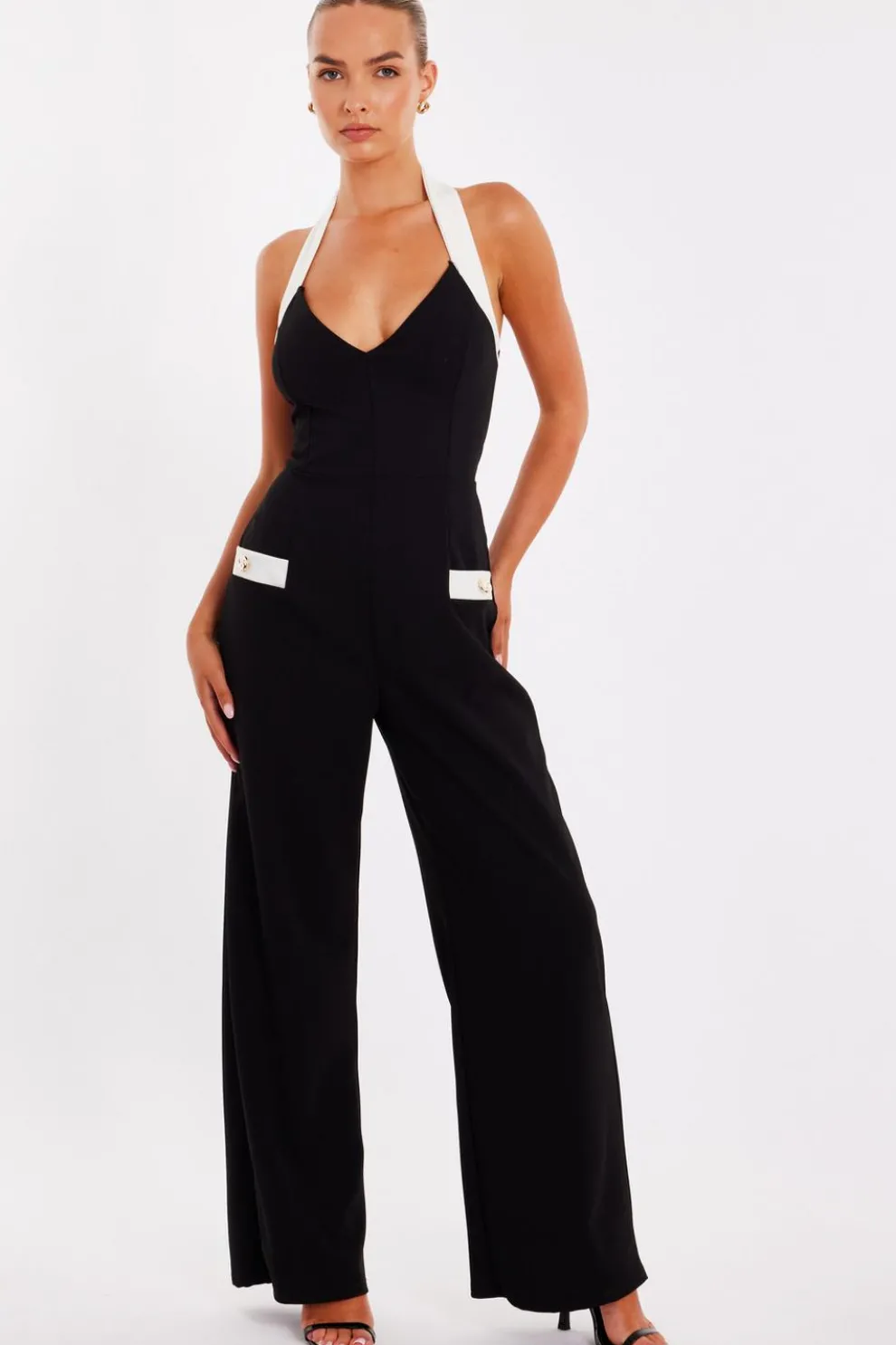 Black Monochrome Halter Neck Jumpsuit