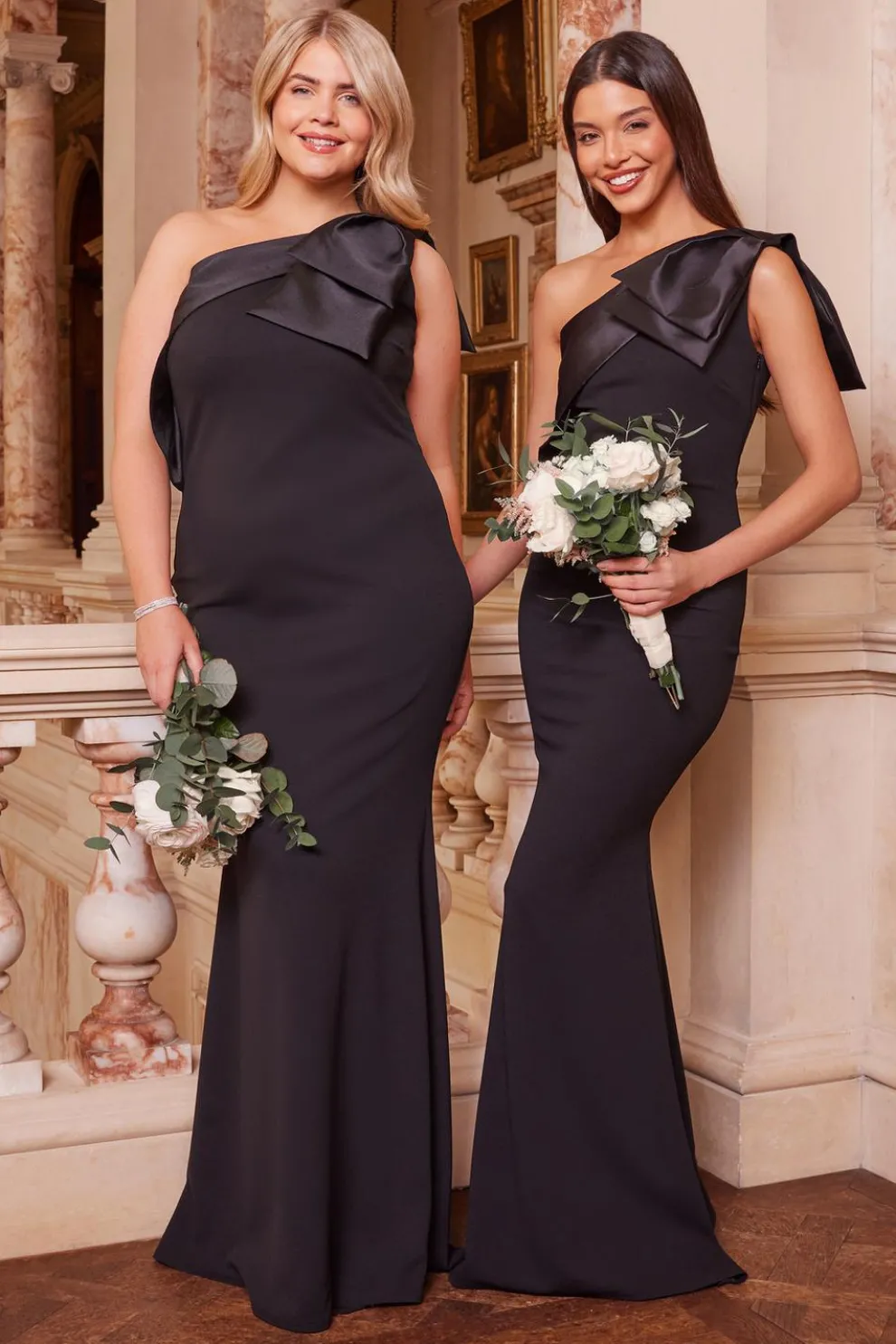 Black One Shoulder Bow Maxi Dress