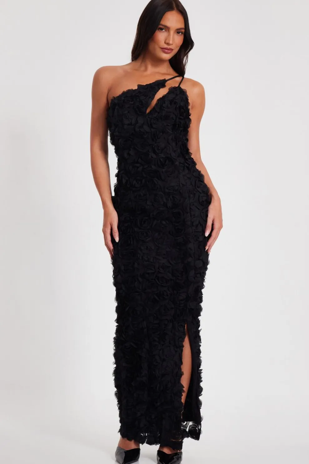 Black One Shoulder Floral Maxi Dress