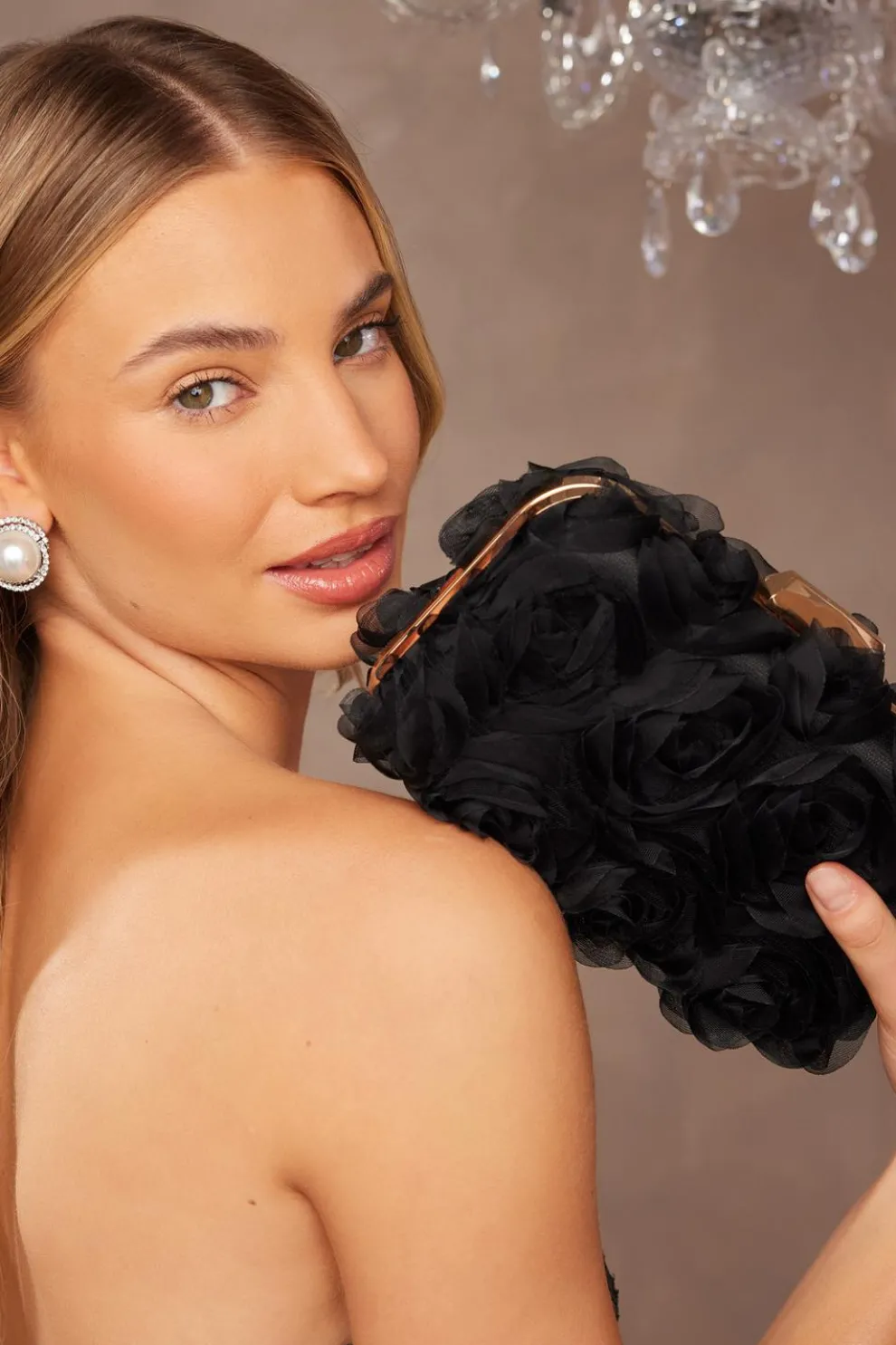 Black Organza Rose Box Bag