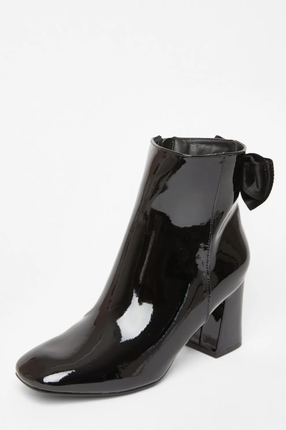 Black Patent Bow Back Ankle Boot