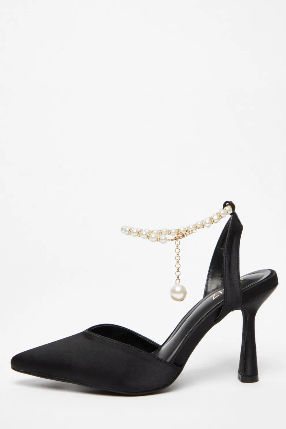 Black Pearl Strap Court Heel