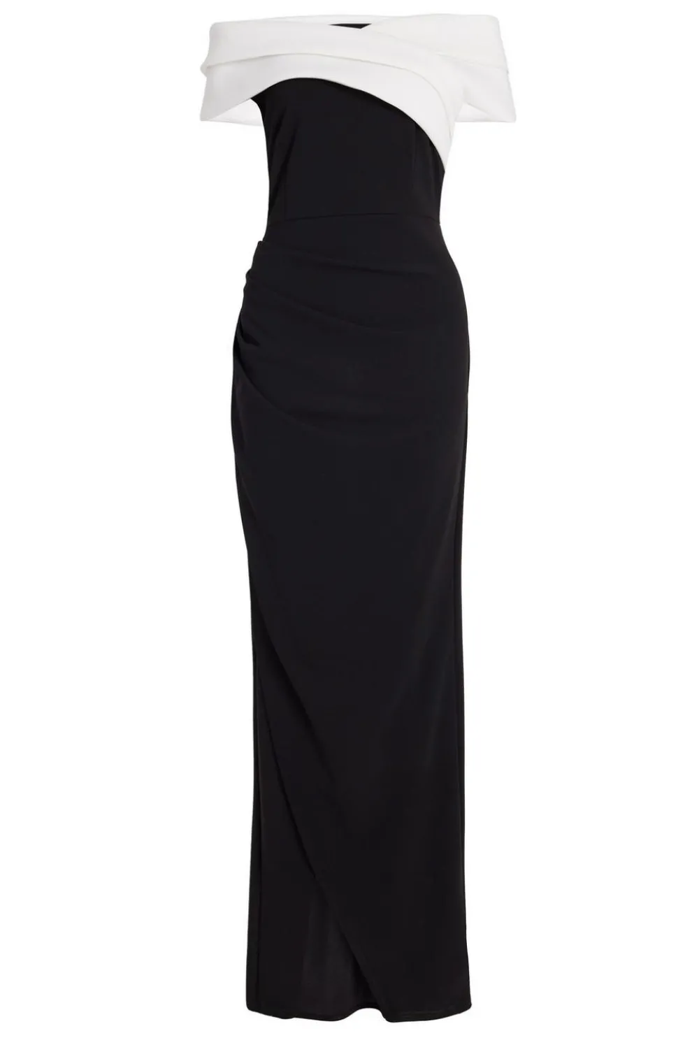 Black Pleated Bardot Maxi Dress