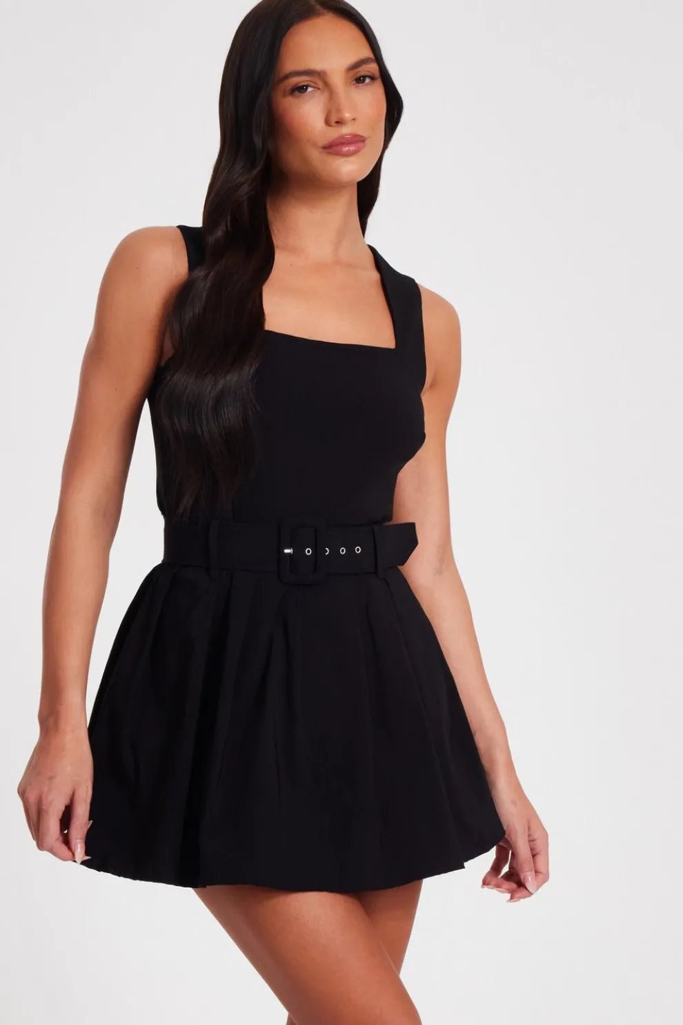Black Pleated Skort Playsuit