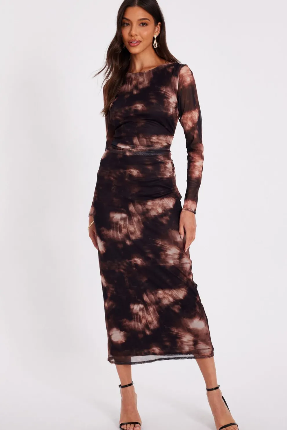 Black Printed Long Sleeve Midaxi Dress