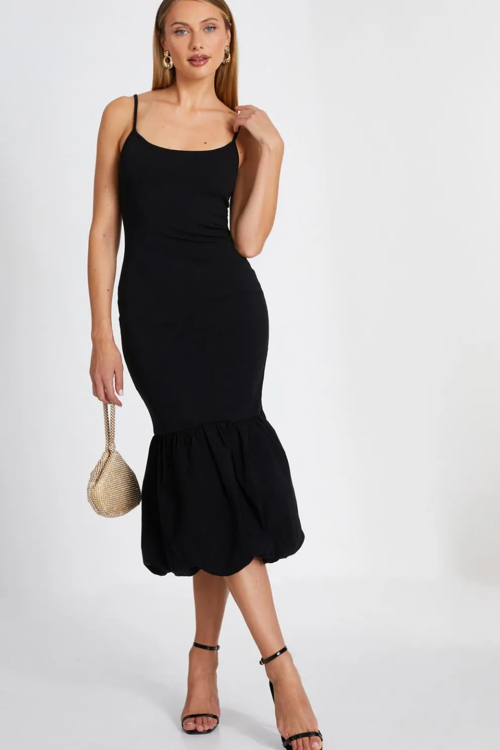 Black Puff Ball Midi Dress