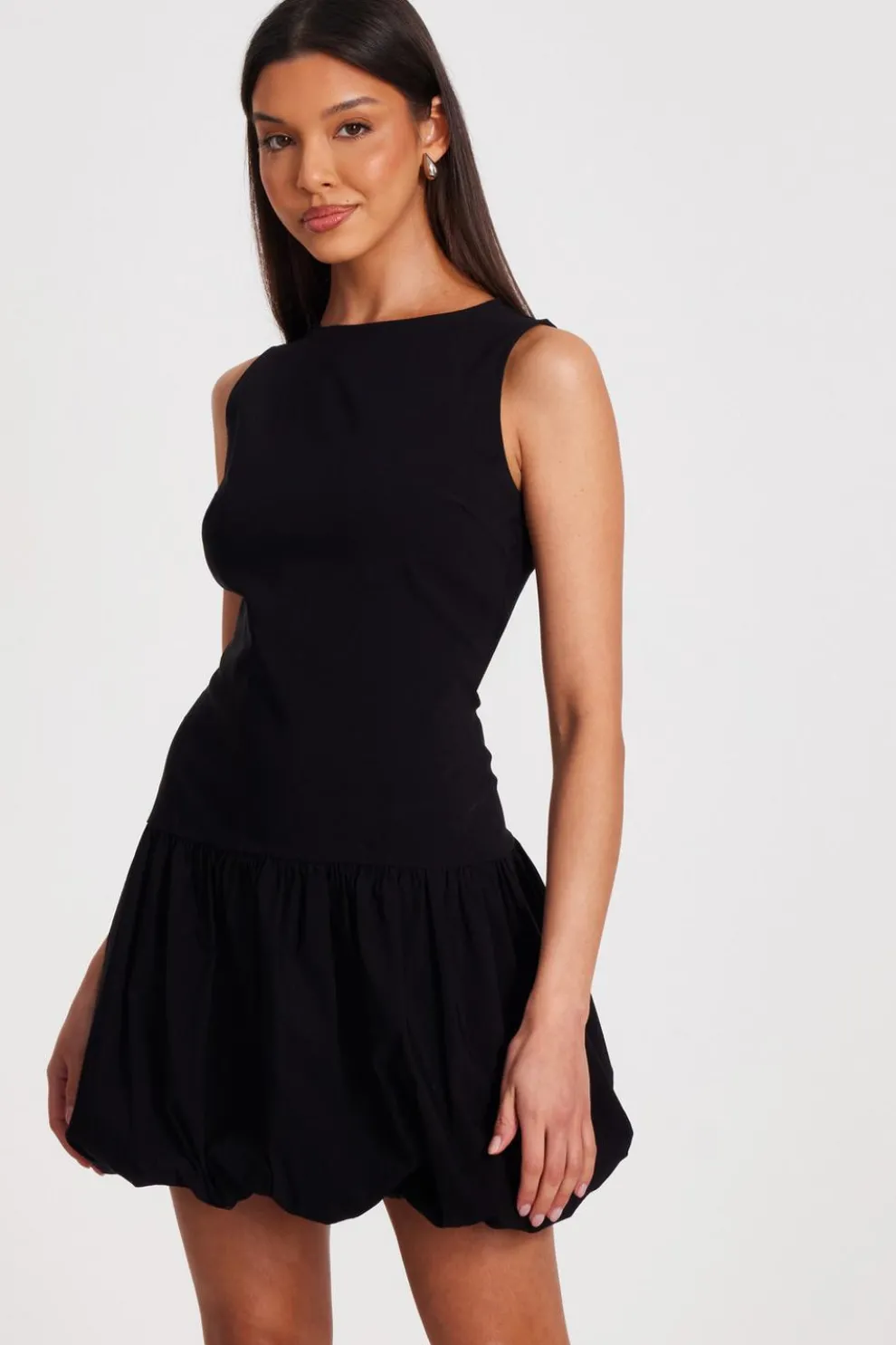 Black Puff Ball Skater Dress
