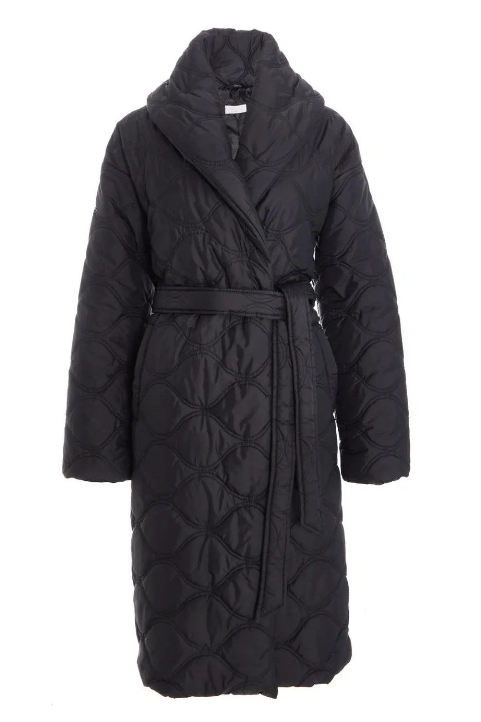 Black Quilted Long Line Coat