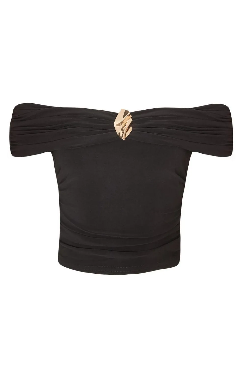 Black Ruched Bardot Crop Top