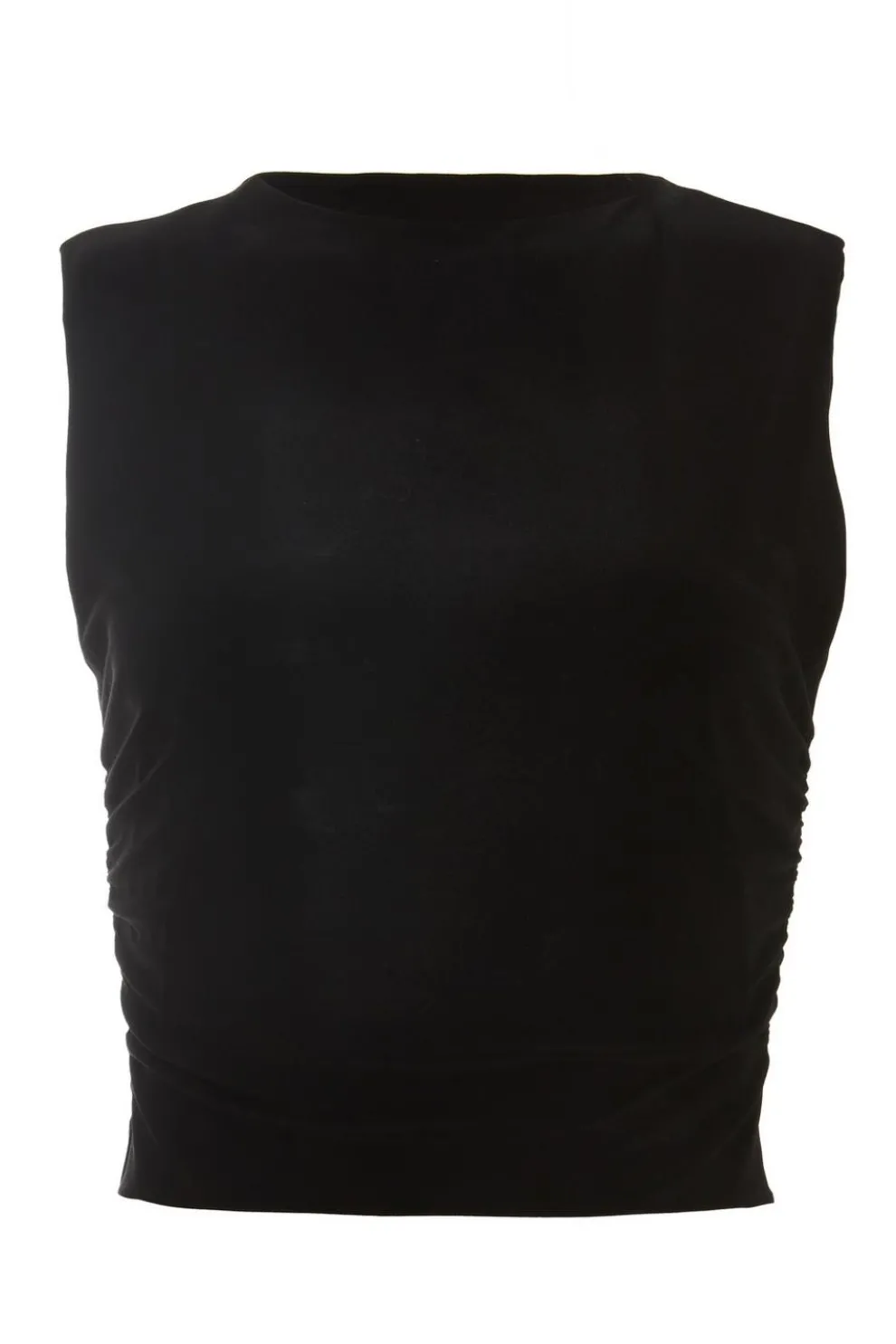 Black Ruched Sleeveless Crop Top