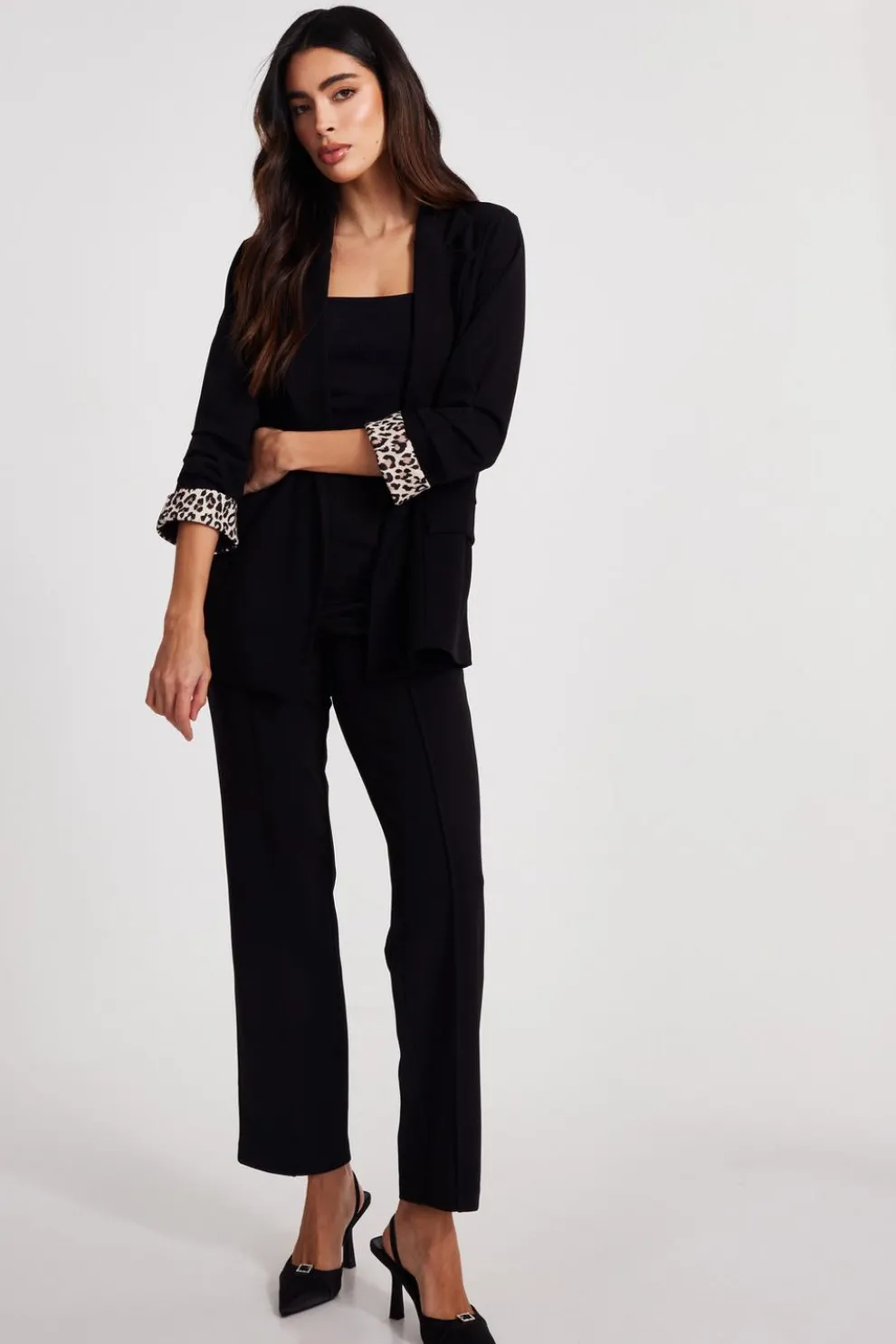 Black Ruched Sleeve Blazer