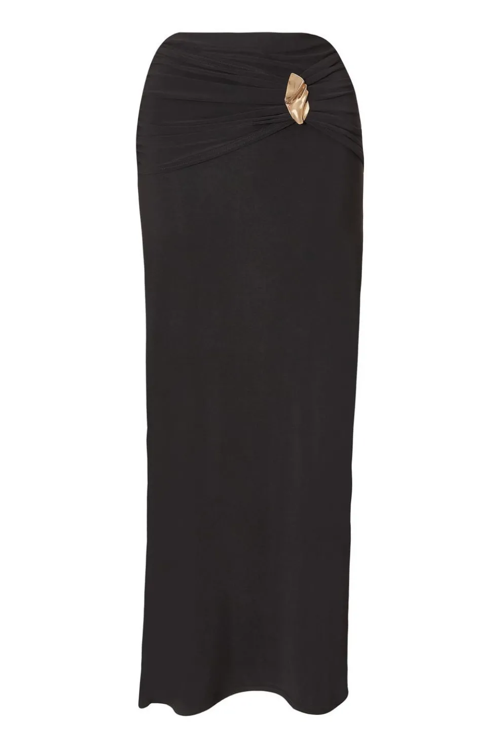 Black Ruched Waist Maxi Skirt
