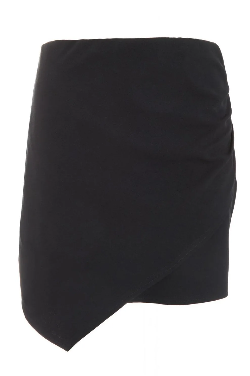 Black Ruched Wrap Mini Skirt