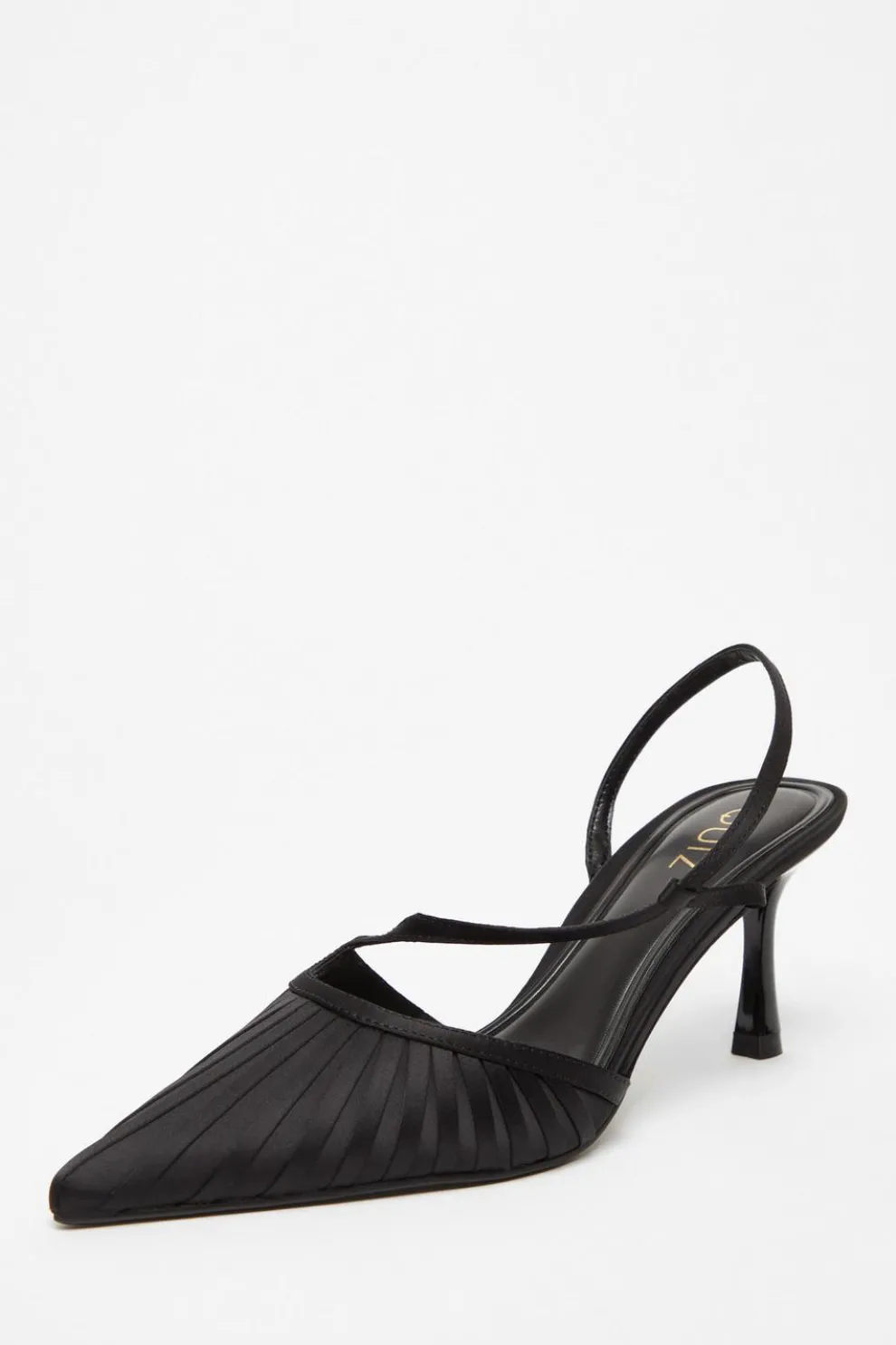 Black Satin Asymmetric Court Heels