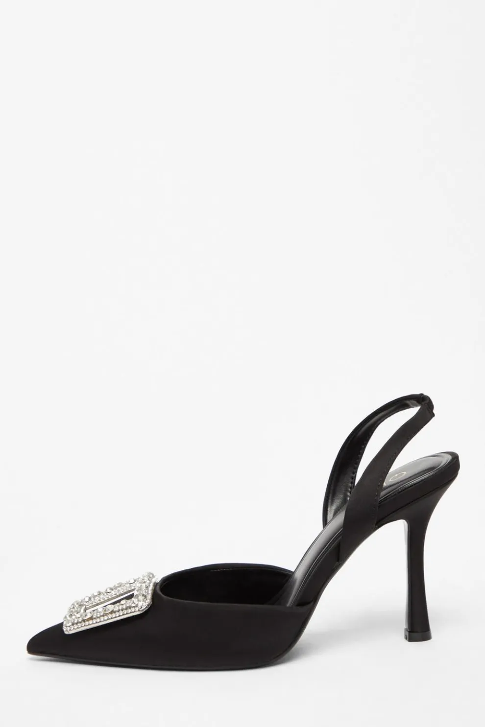 Black Satin Brooch Court Heels