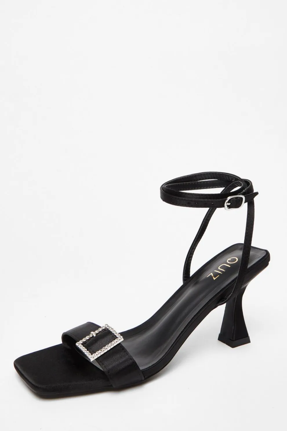 Black Satin Buckle Heels