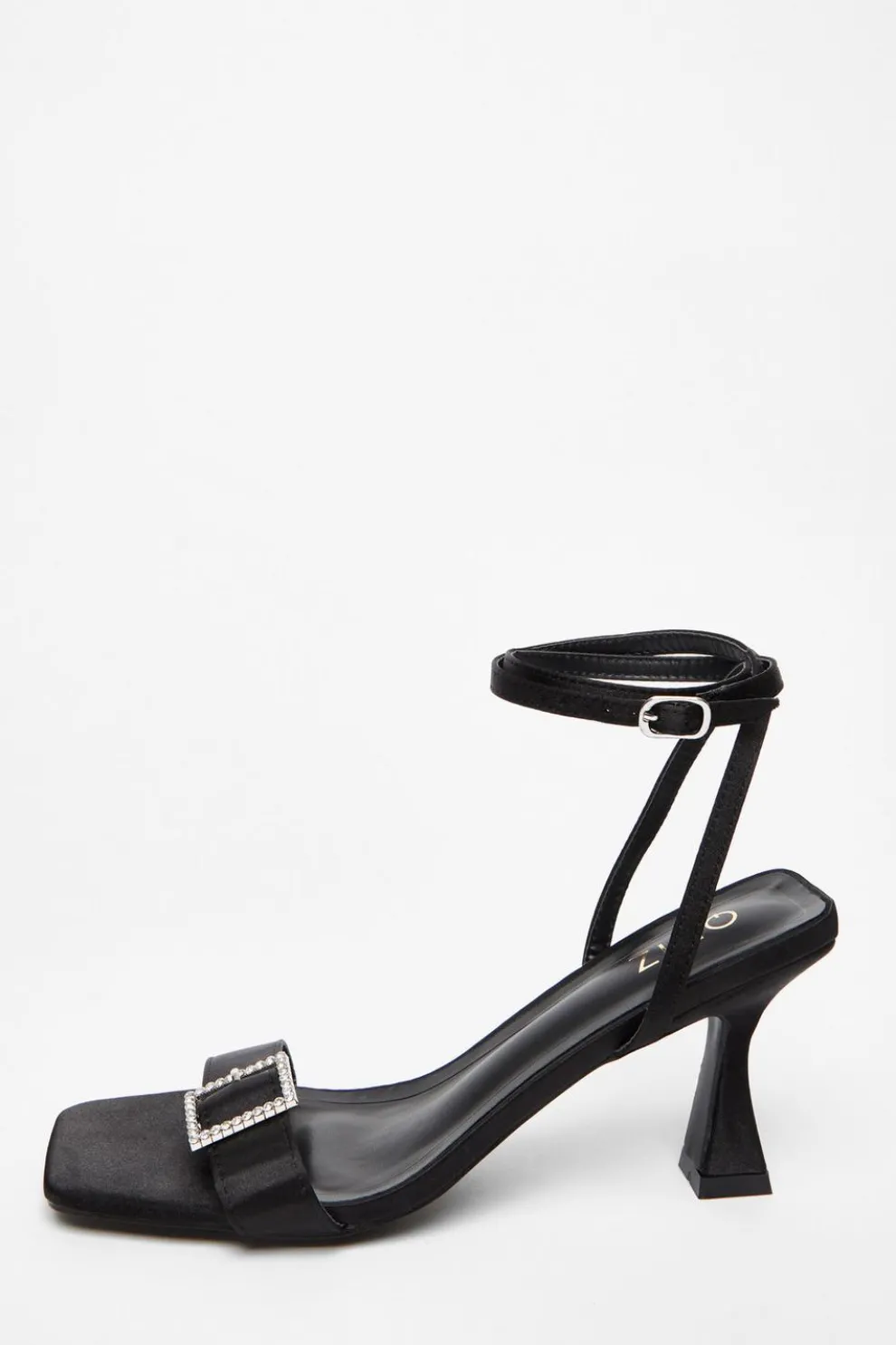 Black Satin Buckle Heels