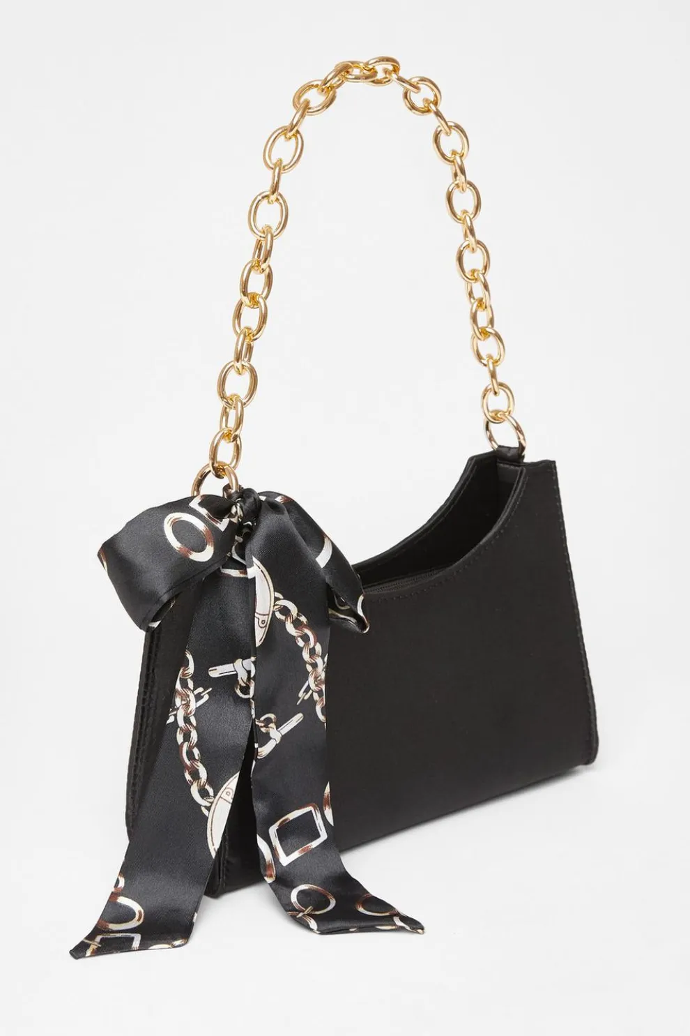 Black Satin Chain Shoulder Bag