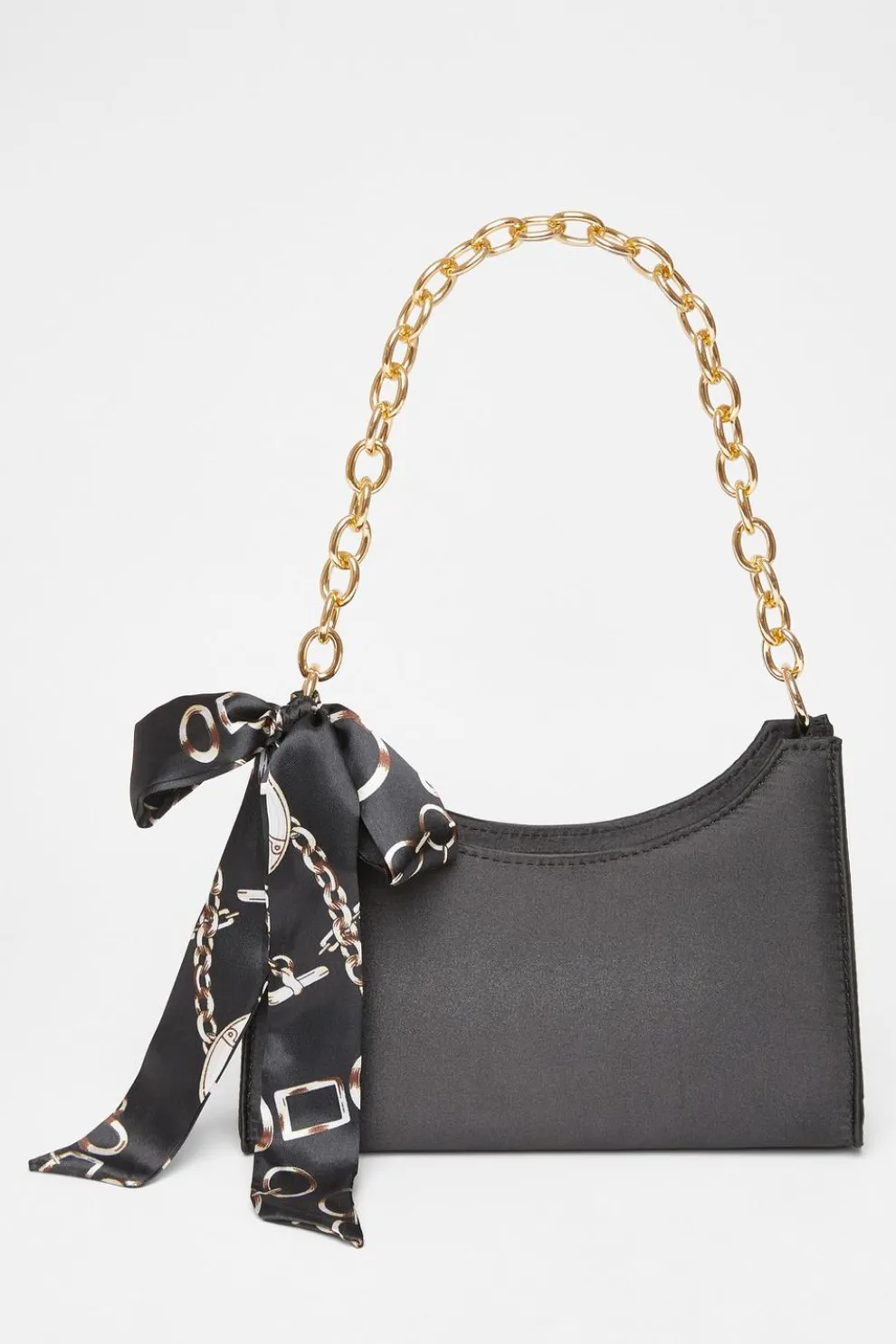 Black Satin Chain Shoulder Bag