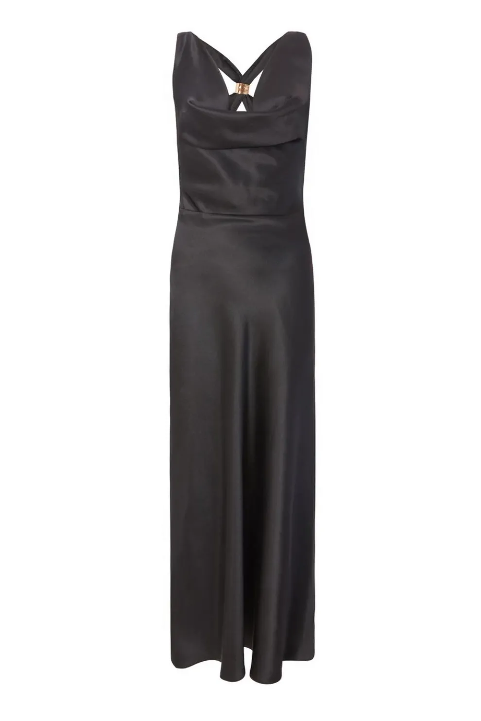 Black Satin Cowl Neck Midaxi Dress