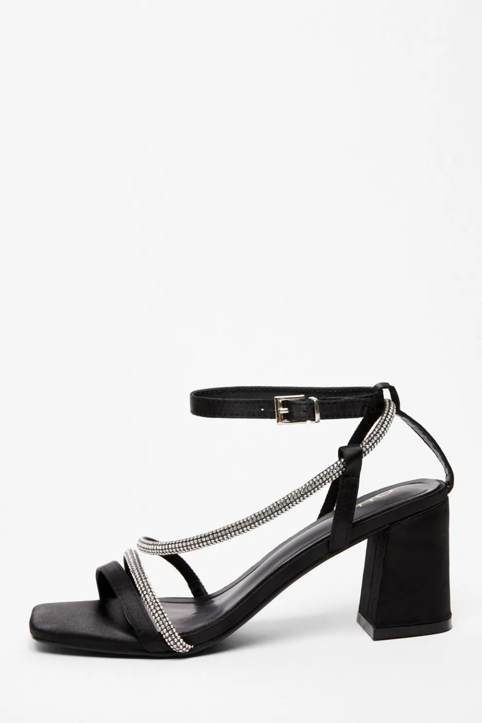 Black Satin Diamante Heeled Sandal